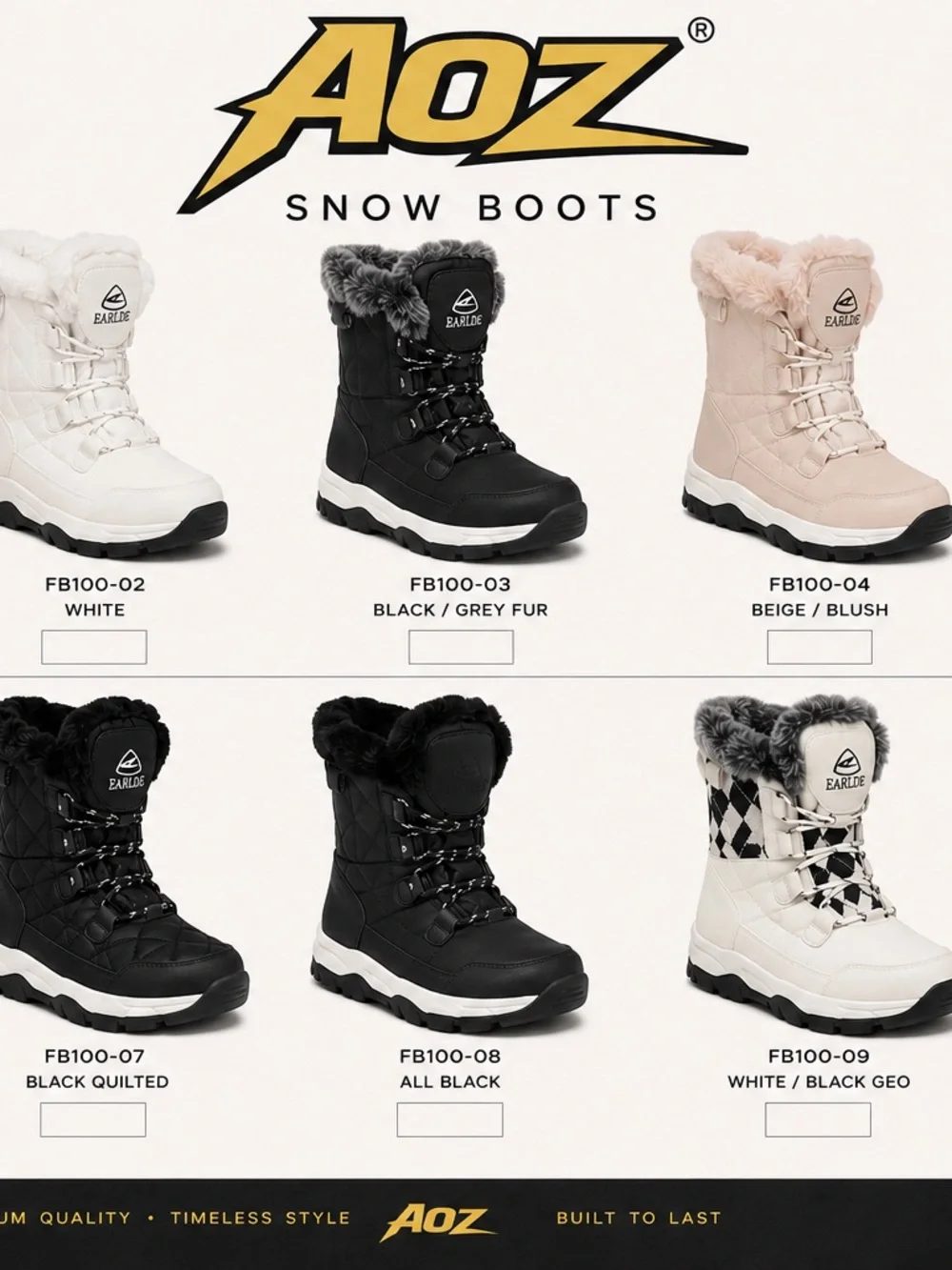 Women's Black Winter Boots with Gray Faux Fur Cuff